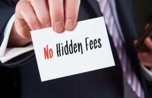 Hand holding no hidden fees sign